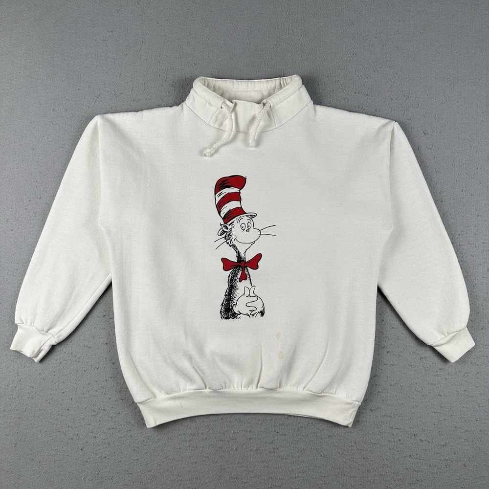 Vintage Dr Seuss Cat‎ In The Hat Sweatshirt Men's Medium White Thing 1 Thing 2